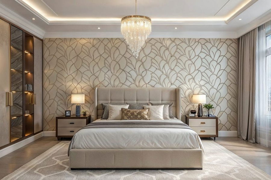 Modern interior with stylish wallpaper installation